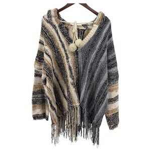 POL Chunky Knit Fringe Hooded Sweater Medium